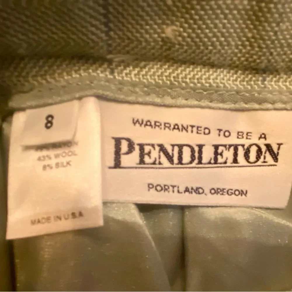 PENDLETON Retro Matching Wool Silk Set Blazer & Skirt Green Plaid 6-8 VINTAGE